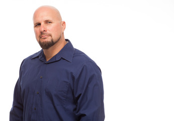 Handsome man on white background and copy space.