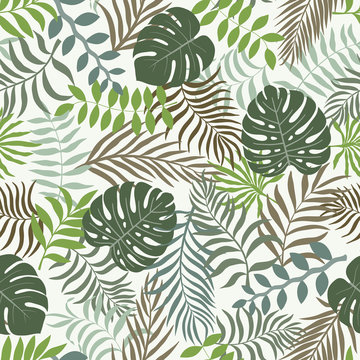 Tropical background with palm leaves. Seamless floral pattern. Summer vector illustration