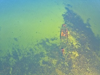Sunken ship in the Baltic Sea aerial view