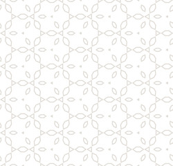 Subtle white and beige vector seamless pattern. Delicate ornamental background with thin lines, grid, lattice, lace, floral shapes, geometric tiles. Abstract repeat texture. Design for decor, wrapping