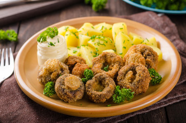 Breaded mushrooms fried with mayo
