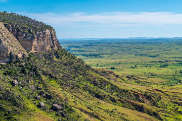 Obraz premium Isalo National Park in the Ihorombe Region of Madagascar. Known for its wide variety of terrain, including sandstone formations, deep canyons, a palm-lined oases, and grassland, and rich wildlife