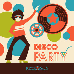 Retro disco.  Vector illustration, poster.
