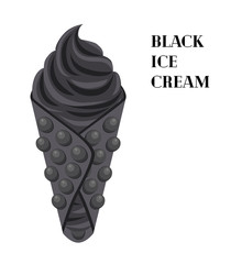 Fototapeta premium Vector black charcoal ice cream in waffle. Modern trend in dessert