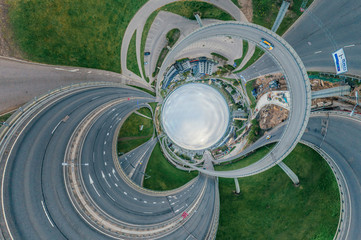 Summer City Planet. Bridge roads in Riga town 360 VR Drone picture for Virtual reality, Panorama