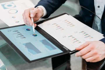 company executive, business analyst or corporate manager working in office. documents review, paperwork concept