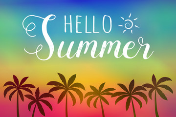 Paradise holidays - shiny poster with palm trees. Vector.