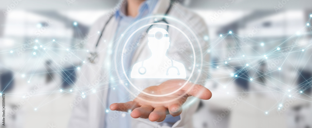 Poster doctor using digital medical futuristic interface 3d rendering