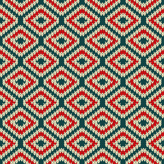 knitted seamless geometric pattern with tiles from colored rhombuses