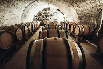 Wine in large barrels