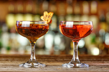 A set of cocktails on the bar