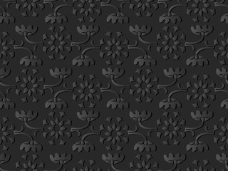 3D dark paper art Curve Cross Stem Leaf Frame Vine Flower