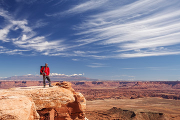 Hiker in Canyonlands National park in Utah, USA