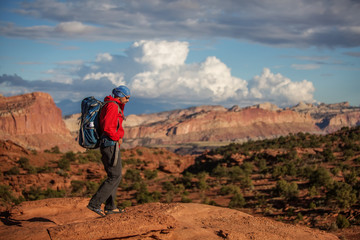 Hiker in Capitol reef National park in Utah, USA