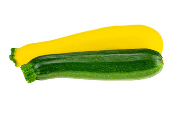 Fresh yellow and green courgette isolated on white background. Concept health. Closeup