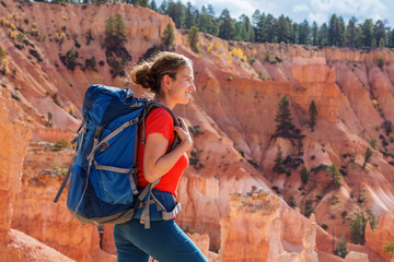 Hiker visits Bryce canyon National park in Utah, USA