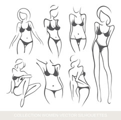 Collection sexy fitness naked girl with a chic figure. Intimate sexy lady, model in a pose. Lovely  ass Dressed In swimsuit, panties. Drawn art graphics for design, background