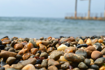 Pebble black sea on a spring day.