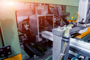 Factory for aluminum and PVC windows and doors production. Details industrial equipment.