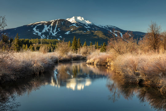 River Of Golden Dreams on a beautiful Spring morning with the reflection of Whistler Mountain.