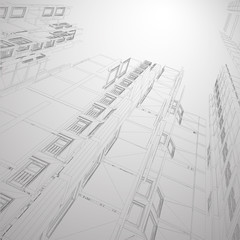 Modern architecture wireframe. Concept of urban wireframe. Wireframe building illustration of architecture CAD drawing.