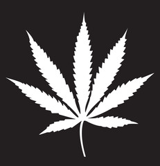 Cannabis leaf flat symbol icon black and white