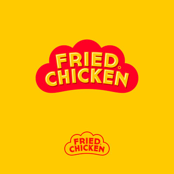 Fried chicken logo. Letters on a form like red rooster comb. Monochrome option. Corporate emblem for fast food restaurant. 