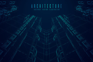 Modern architecture wireframe. Concept of urban wireframe. Wireframe building illustration of architecture CAD drawing.