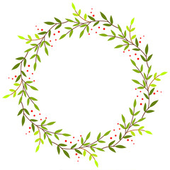 CuteCute Summer Decorative Wreath with Oak Leaves and red berries