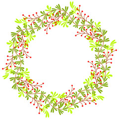 Cute Summer Decorative Wreath with Oak Leaves and red berries