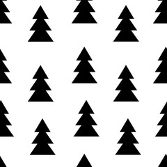 Seamless black and white pattern with fir trees. Vector illustration