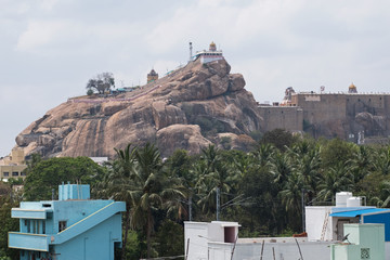 General view of the 6th century Rockfort temple at Trichy in Tamil Nadu, India. The rock on which it is built is one of the oldest formations in the world, thought to be 3.8 billion years old