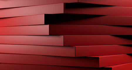 Red Abstract Stacked Boxes Closeup. 3D Rendering