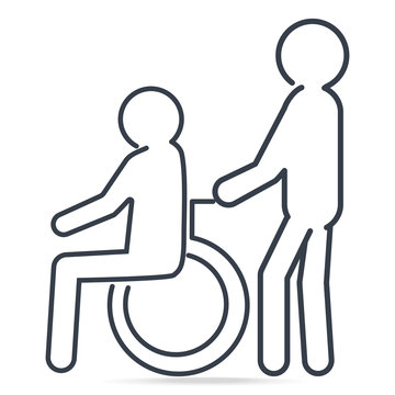 Man pushing wheelchair of man patient or eldery man icon