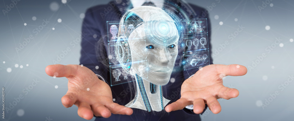 Fototapete businessman using digital artificial intelligence interface 3d rendering