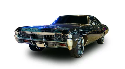 Aluminium Prints Fast cars American old car. White background.