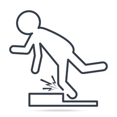 Man tripping over on floor icon, people injury symbol