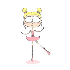 Fototapeta premium Cute little ballerina dancing. Vector illustration on white background.