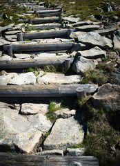 stone and wooden stairs in the mountains