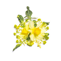 Floral composition with yellow flowers on white