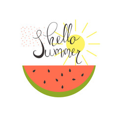 Hello summer. Watermelon and sun. Vector illustration
