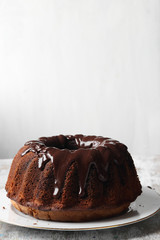 Homemade pound cake with chocolate sauce