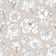 Delicate decorative seamless pattern with peonies