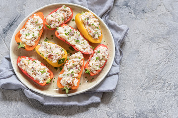 peppers stuffed with cheese, bacon and herbs