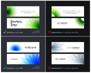 Abstract vector set of horizontal website banners with colourful flowers abstract shapes for web design.