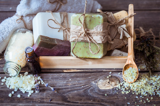 Spa still life on a wooden background