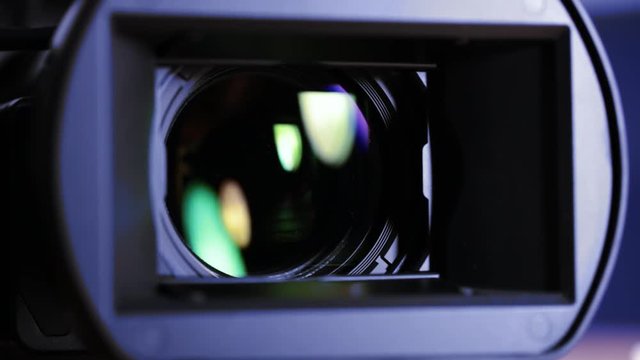 Camera lens close up shot. Zoom in, zoom out