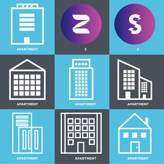 Set Of 9 simple editable icons such as Apartment, Apartment, Apartment