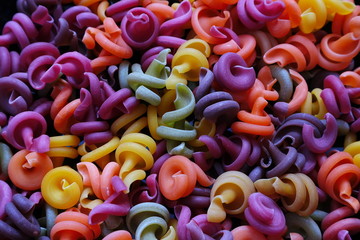 Multicolored pasta.