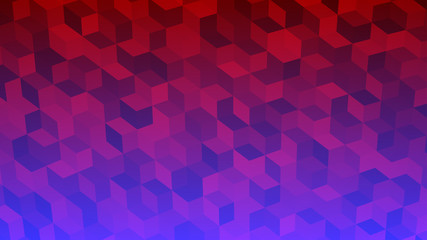 Abstract background of isometric cubes in red and purple colors.